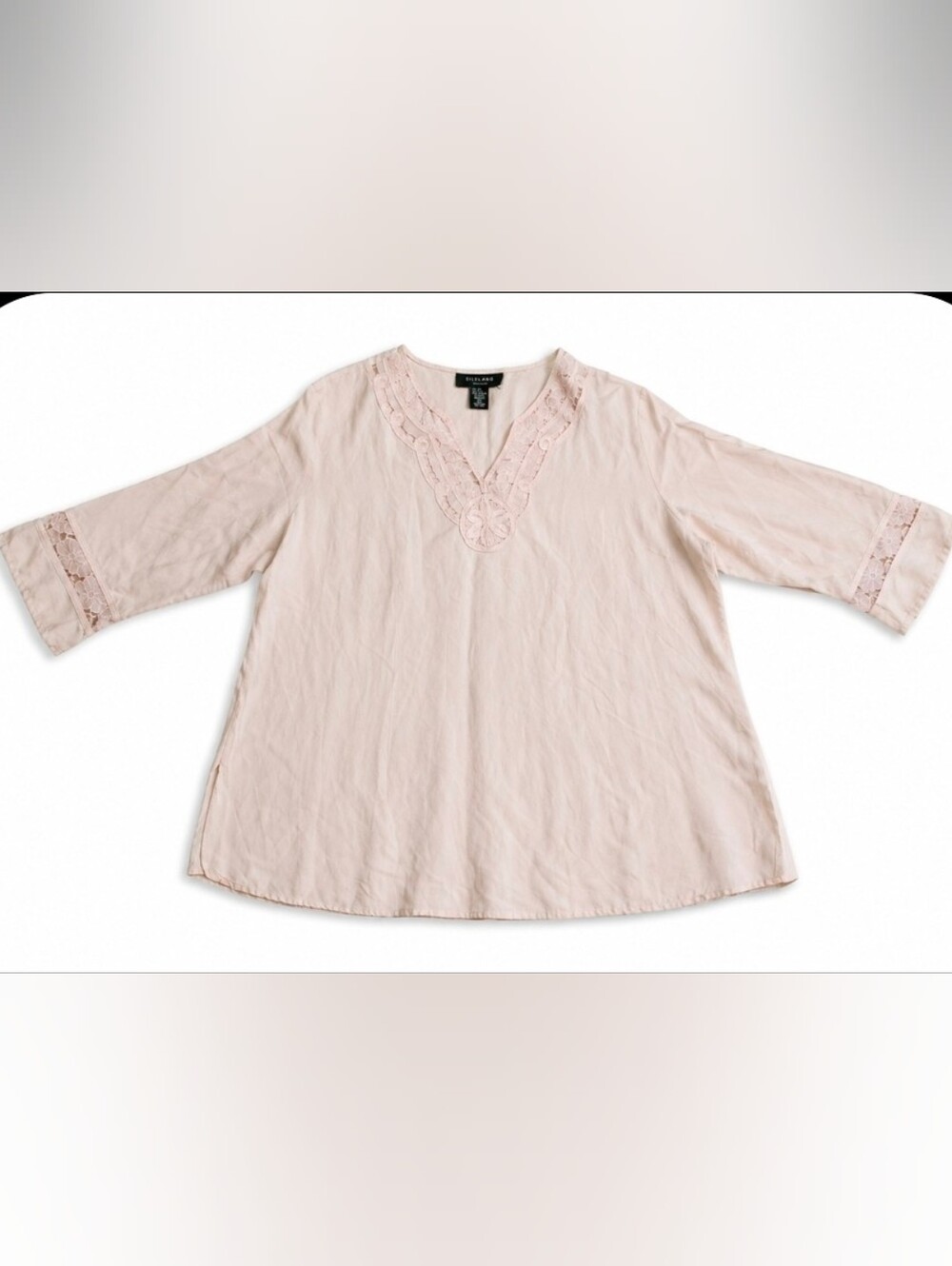 Silkland Woman 3X Silk Linen Embroidered Tunic Blouse Pink Boho 3/4 Sleeve